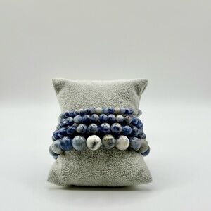 Elegant Blue and White Beaded Bracelet Stack